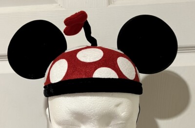 Minnie Mouse Disney Beanie Cap for Adults Polka Dot Red Bow Elastic Strap Ears-image
