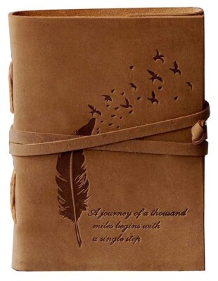 CAVALO - Be Unique Leather Bound Diary Embossed With Leaf of Tree Travel Diary-image