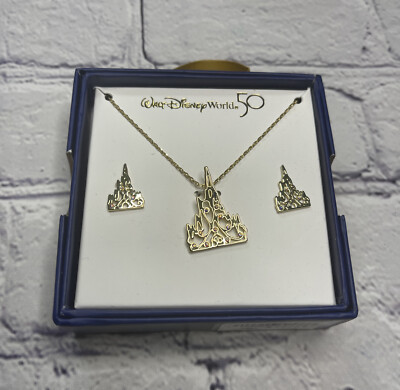 2021 Walt Disney World 50th Anniversary Castle Necklace And Earring Jewelry Set-image
