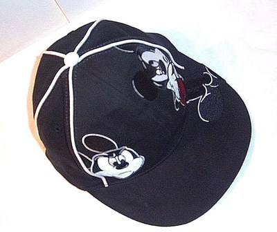 Disney World Mickey Mouse Hat Walt Faces Black Embroidered White Red Fitted-image
