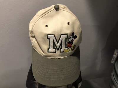 Walt Disney World Mickey “M” Green Bill Tan Head Cap Used-image