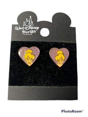 Walt Disney World Purple Sparkly Tinker Bell Heart Earrings Studs-image