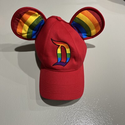 Disney Disneyland Baseball Hat Cap Strap-back Pride Mickey Ears Rainbow Red-image