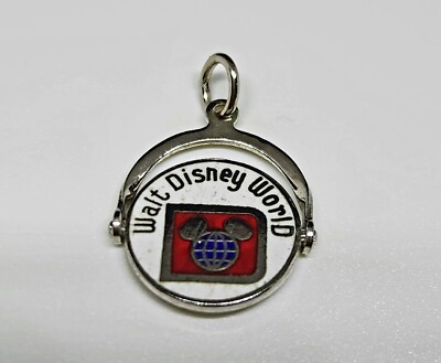 Walt Disney World Sterling Silver Enamel Spinner Charm Mickey Mouse Pendant VTG-image