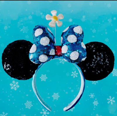NWT Minnie Mouse Sequence￼ Ears Headband Blue Bow Polka Dots Movable￼ Daisy WDW-image