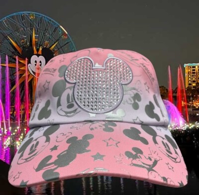 NWT Disney Parks Mickey Mouse AOP Pink Rhinestone Adjustable Adult Cap Hat-image