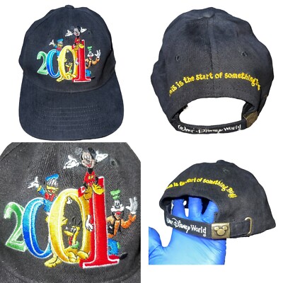 Vintage Disney World 2001 Hat Strap Back Mickey Donald Goofy Pluto Embroidered-image