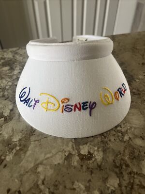 Walt Disney World One Size Mickey Womens Visor White Embroidered Rainbow VTG Y2K-image
