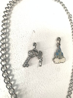 KIDS Disney Parks Castle Tinkerbell Mickey Silver Tone Charm Necklace 2008/2009-image