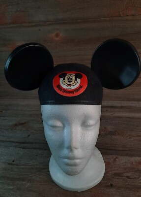 Walt Disney World Black Mickey Ears Vintage hat Embroidered In Gold on back-image