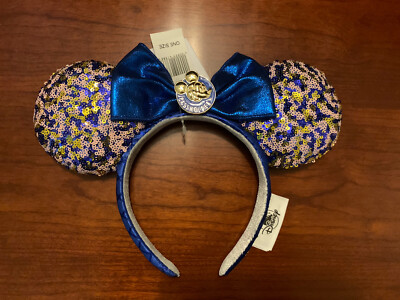 ⭐️ Disney Parks WDW Annual Passholder Blue Sequined Minnie Mouse Bow Ears 2021-image