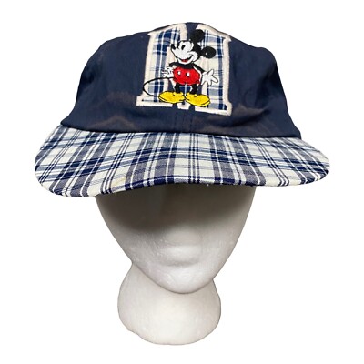 Vintage Mickey Mouse Hat Adult Walt Disney Blue Plaid Brim Dad Cap Mickey & Co-image