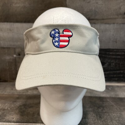 Disney Mickey Mouse Theme Park Sun Visor Hat Cap Logo USA Flag Khaki Adult-image