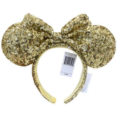 Disney Parks Gold Minnie Mouse Ears Bow Sequins Mickey Headband For Girl Women-image
