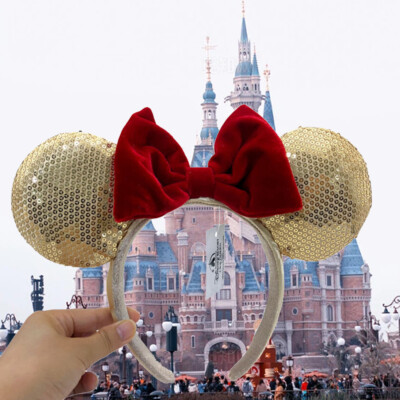 Edition Glitter Red Bow Disney-Parks Sequins Minnie Ears Rare Gold Headband-image