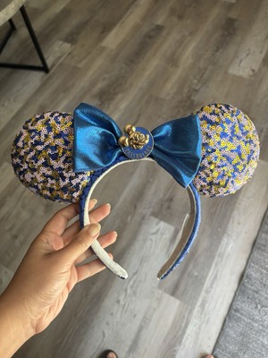 Disney Parks WDW 2021 Annual Passholder Blue Sequined Minnie Mouse Bow Ears-image