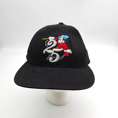 1996 Walt Disney World 25th Anniversary Mickey Black Snapback Hat Vintage New-image