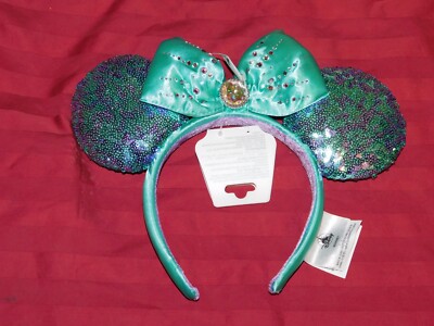 US Disney Parks Minnie Mouse Teal & Purple Sequined Jeweled Ears Headband New-image