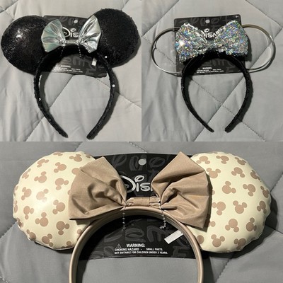 Minnie Mouse Ears 3sets- 1 Tan & Cream 2 Black & Silver Disney Aldi New OSFM WDW-image