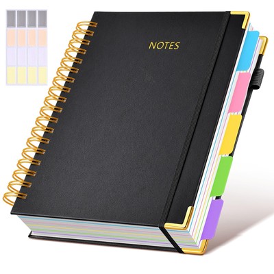 Hardcover Spiral Notebook journal with Removable Dividers Tabs, 300 Pages Lea...-image