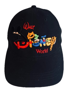 VTG Walt Disney World Parks Black Adult Cap Hat 90s Mickey Tigger Pooh Goofy NWT-image