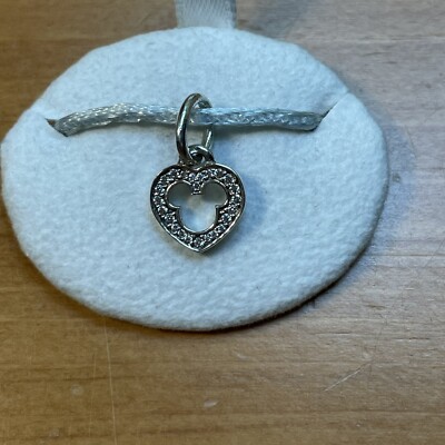 Pandora WDW Disney Mickey Mouse Silhouette Heart Dangle Silver Charm Bracelet-image