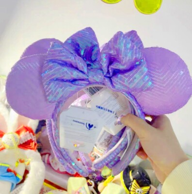 Disney Parks Minnie Ears Iridescent Purple Lavender Sequin Spring Headband 2023-image