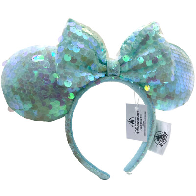 DisneyParks Green Iridescent Sequin Minnie Mouse Bow Sequins Ears Headband Ears-image
