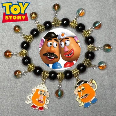 TOY STORY POTATO HEADS Handmade Gold Elastic Spring Charm Bracelet Gift ✨ NEW-image