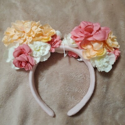 Disney Parks Pink Pastel Satin Floral Flowers Garden Minnie Ears Headband Mickey-image