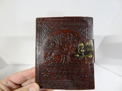 Vintage Tooled Leather Bound Journal Notebook Diary W/ Clasp Blank Heavy Paper-image