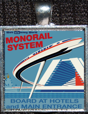 Monorail System Walt Disney World Attraction Poster Silver Necklace Pendant -image