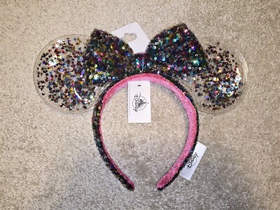 NEW Disney Park WDW Minnie Mickey Ears Rainbow Confetti Sequin Headband NWT-image