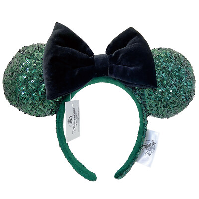 Disney- Minnie Mouse Ears Green Sequins Black Bow Party Headband for Women Girl-image