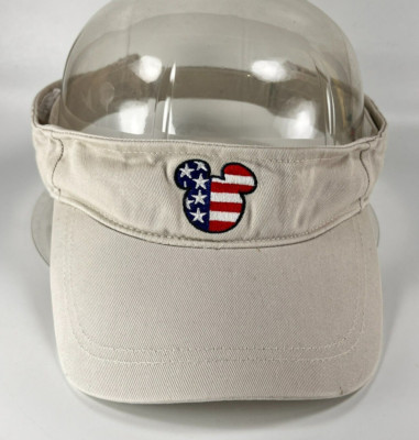 Disney Mickey Mouse Theme Park Sun Visor Hat Cap Logo USA Flag Khaki Adult Mens-image