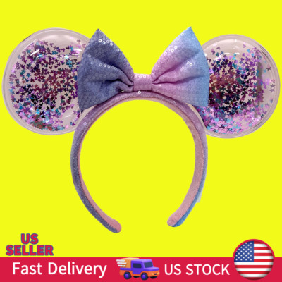 Headband Shanghai Disney. Parks Pink Puple Bow Sequins Minnie Confetti Star ears-image