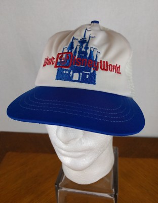 VTG Walt Disney World Blue White Snapback Hat Trucker Cap Adjustable Mickey Prop-image