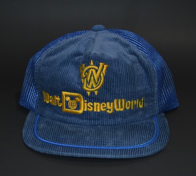 Walt Disney World Vintage Snap Back Mesh Trucker Hat Blue Corduroy-image