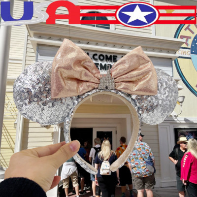Disney Parks Sequins Bow Castle Jewel Silver Mouse Minnie Ears Headband US💖-image