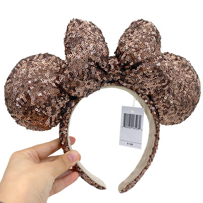 Disney~Parks Brown Minnie Mouse Sequins Ears Mickey limited Ribbon Headband Ears-image
