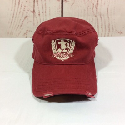 Walt Disney World Mickey Mouse 28 Cadet Cap Hat Fitted Distressed Burgundy Red-image