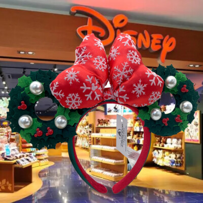 Disney‘Parks Minnie Christmas Holiday Pearl Wreath Bow Headband Mouse Ears Gift-image