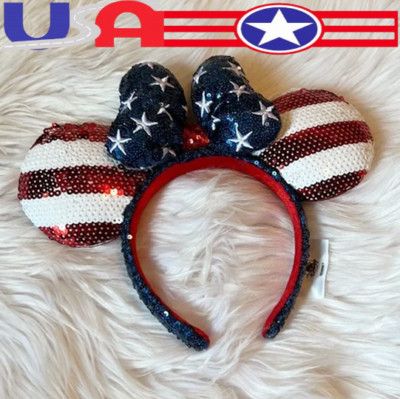 Disney Parks Americana Minnie Ears Stars Stripes Flag Bow Limited Headband US💖-image