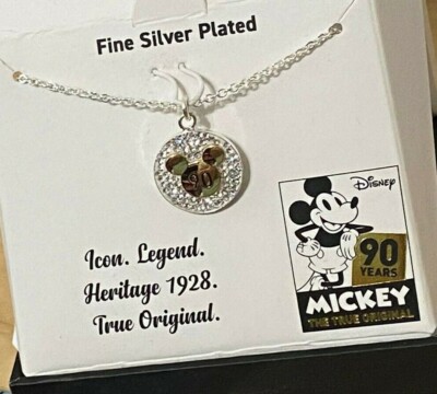 Disney MICKEY THE TRUE ORIGINAL ICON 90 YEAR Crystal & Silver Plated PENDANT NIB-image
