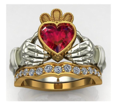 NEW 2 PRINCESS HEART RINGS SIZE 7 JEWELRY WALT DISNEY WORLD MICKEY CROWN CASTLE-image