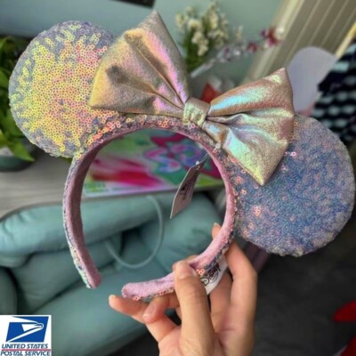 Disney 50th Anniversary Earidescent Iridescent Pink Minnie Headband Ears NEW-image