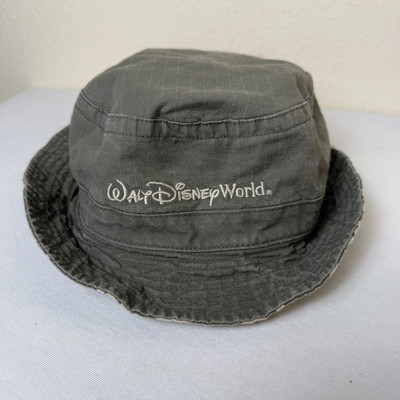 VTG Walt Disney World Bucket Reversible Hat Unisex OS Green Tan Floral Hawaiian-image