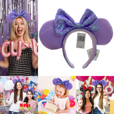 lridescent Purple Lavender Sequin Disney- Elegant Headband Minnie Mouse Ears -image