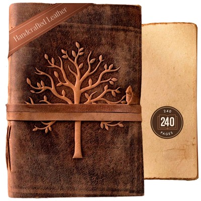 NomadCraftsCo. Vintage Leather Journal Tree of Life-Leather Bound Journal-Ant...-image
