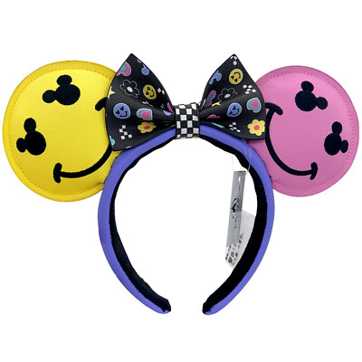 DisneyParks Loungefly Mickey Mouse Y2K Ears Headband Smiley Faces Minnie Ears-image